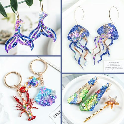 YODOYO Resin Earring Molds 3pcs Ocean Marine Life Jewelry Resin Molds UV Resin Jellyfish Shell Starfish Earrings Keychain Necklaces Pendant Silicone Molds DIY Art Craft Jewelry Making Supplies