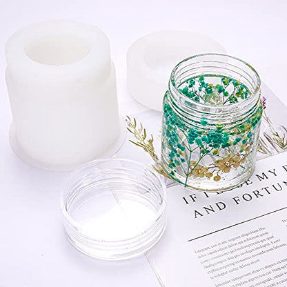 4 Style DIY Jewelry Resin Casting Molds Bottle Storage Jar With Lid Crystal Epoxy Mold Kit Handmade Craft Aromatherapy Candle Making Tool Clear Silicone Plaster Clay Mould (Cylinder Bottle) - color: (Cylinder Bottle)