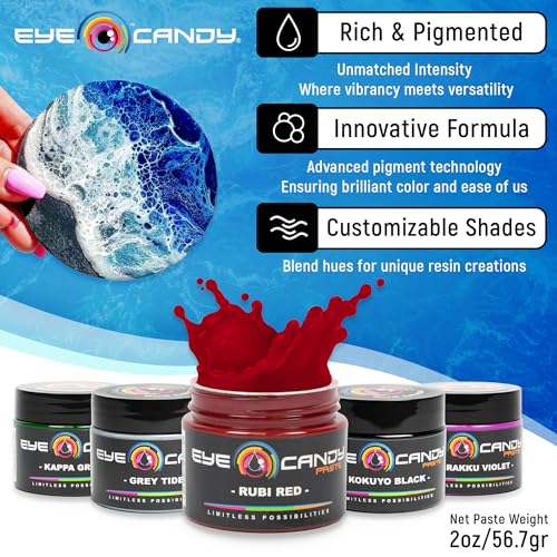 Eye Candy Resin Pigment Paste – Highly Pigmented Epoxy Color, 2 oz, Solid Non-Metallic, Mixable for Custom Shades (Rubi Red) - color: Rubi Red
