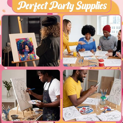 Sherr 285 Pcs 30 Sets Sip and Paint Kit for Adults, Pre Drawn Canvas Kit for Painting Acrylic Painting Favor Bulk for DIY Birthday Gifts Adult Date Night Party Suppliers(Charming Lady) - style: Charming Lady