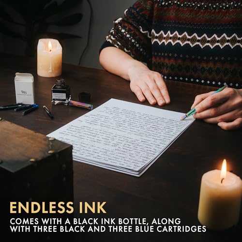 Wordsworth & Black Fountain Pen Set, 18K Gilded Medium and Extra Fine Nib, 25ML Black Ink Bottle, 6 Ink Cartridges,Refill Converter, Gift Box,Smooth Writing Pens [Rainbow],Gift Set for Men and Women - color: Rainbow