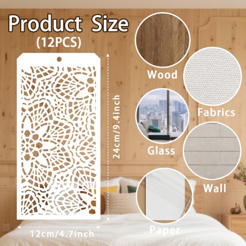 12 Sheets Texture Painting Stencils, 12 Styles Geometric Honeycomb Brick Leopard Flower Grain Layering Templates Reusable Border Stencil for Painting on Wall Wood Home Decor - style: Texture