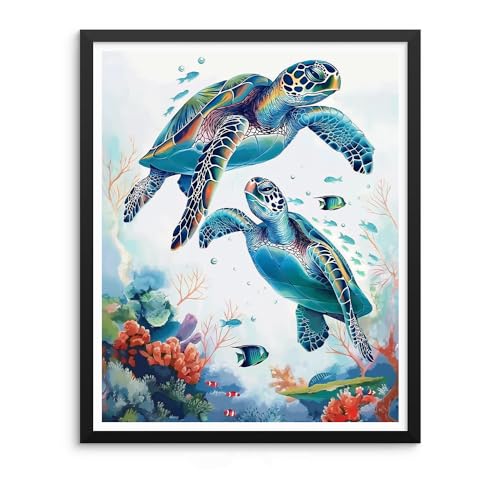 Natuyalo Turtle Paint by Numbers Kit for Adults - Ocean World Paint by Number on Canvas Without Frame, DIY Acrylic Painting for Ideal Gift Home Wall Decor (16x20 Inch)