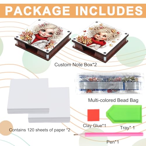 JISHSHAY 2 PCS Diamond Art Note Box Fairy Diamond Painting Note Pad Holder Elf Gem Painting Fairy Gem Art Memo Boxes Mosaic Kits for Adults Embroidery Kit Memo Pad Holder, Contains 120 Sheets of Paper - color: Elf 2