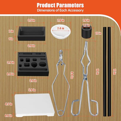 9 Pieces Graphite Torch Melting Casting Kit, Includ 2 Crucible Stir Stick|Casting Mould|11 in 1 Ingot Mould|Quartz Plate|Crucible|Cylindrical Graphite|Quartz Crucible|Whip Tongs,Gold Metal Melting Kit