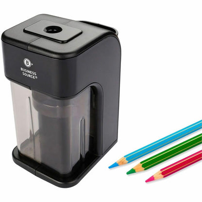 Business Source Electric Pencil Sharpener with Built-in Pencil Holder, AC Adapter Powered, Black