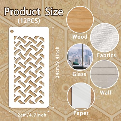 12 Sheets Boho Style Stencils for Painting, 12 Styles Heart Wave Dot Fan Geometric Pattern Drawing Templates Plastic Art Templates for Painting on Wall Wood Home Decor - style: Boho Style