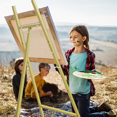 Gold Easel Stand for Sign, Heavy Duty Metal Display Easel with Adjustable Chain, 4-Tier Height Art Easel for Painting, Wedding Sign, Posters & Commercial Display - color: Gold
