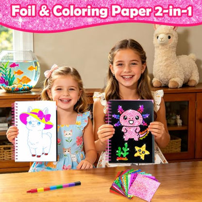 FUNNYB&G Foil Art Craft Kit for Girls 4-10 Years Old: Mess-Free & No-Glue, Create 16 Sparkly Cute Pet Pictures – Perfect Travel Toy & Birthday Gift for Kids（Cute Pet） - style: Cute Pet