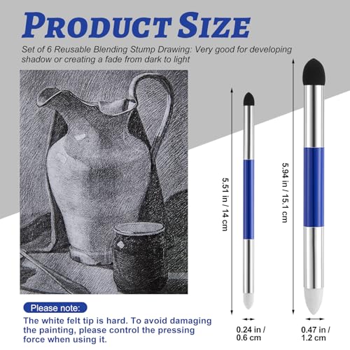 Kosiz 12 Pcs Blending Sponge Pen Double Headed Rub and Buff Washable Sketch Rubbing Sponge Brush Wipe Reusable Blending Stump Drawing Art Blenders for Artist Highlight Shadow Detail Tool (Blue) - color: Blue