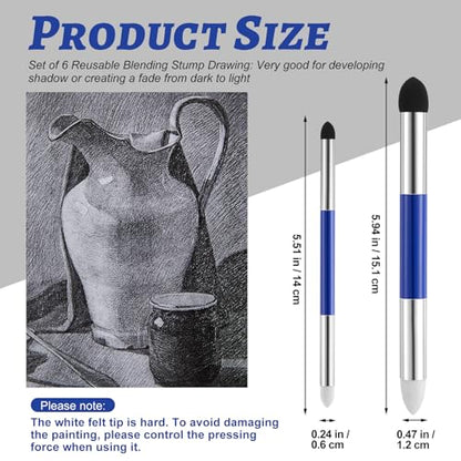 Kosiz 12 Pcs Blending Sponge Pen Double Headed Rub and Buff Washable Sketch Rubbing Sponge Brush Wipe Reusable Blending Stump Drawing Art Blenders for Artist Highlight Shadow Detail Tool (Blue) - color: Blue
