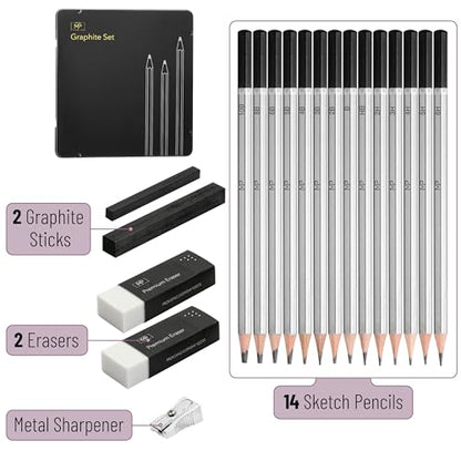 Mr. Pen- Drawing Sketching Pencil Set, 19 pcs, Graphite Pencils (10B-6H) | Graphite Sticks, Erasers, Metal Sharpener, for Drawing, Sketching, Shading & Art Projects - size: 19 pcs
