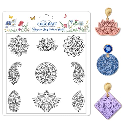 CHGCRAFT Mandala Polymer Clay Texture Sheets Single Mandala Floral Paisley Pattern Silicone Texture Stamp Clay Texture Mat Modeling Pattern Pad Sheets for Jewelry and Earrings Tools, 5.5x5.5 inch - style: Single Mandala