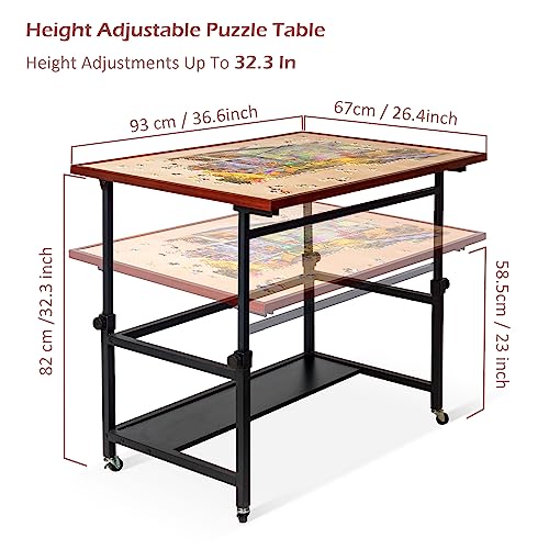 Lavievert 1500 Piece Tilting Puzzle Table with Legs, Angle & Height Adjustable Puzzle Board Easel with Cover & Storage, Portable Wooden Jigsaw Table with 4 Wheels & Non-Slip Tabletop for Adults