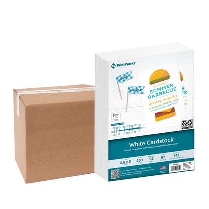 PrintWorks White Cardstock 8.5" x 11" - 67 lb/147 gsm Vellum Bristol - 750 Sheets - Made in the USA - SFI® Certified - 92 Bright - Card Stock Printer Paper for School, Craft, & Office Use (00564C) - size: 750 Sheets