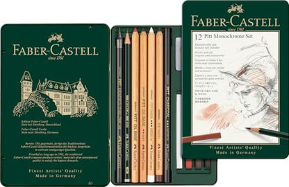 Faber-Castel 112975 PITT Monochrome Tin Set ,12 Piece - size: 12 Count (Pack of 1)