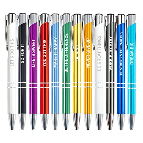 PASISIBICK 12 Pieces Inspirational Motivational Quote Ballpoint Pens Gifts Encouraging Metal Writing Pen for Students Coworkers Teacher Bosses, 12 Colors - color: 12 Metal Pens - Inspirational