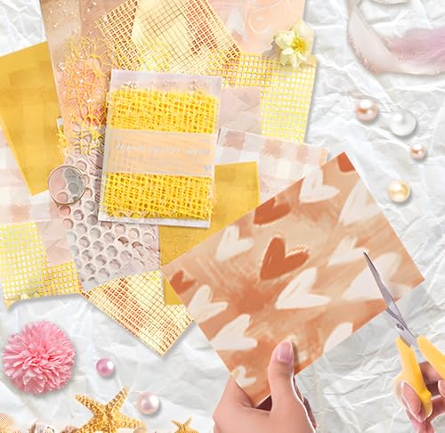 BADAO 90 Sheets Sticker Scrapbook Paper Supplies for DIY Mix Mesh Fabric Scrapbooking Kits 6 Pack 5.11x7.08Inch Textured Aesthetic Paper Scrap Book Material for DIY Decorative Mixed Set