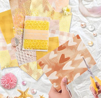 BADAO 90 Sheets Sticker Scrapbook Paper Supplies for DIY Mix Mesh Fabric Scrapbooking Kits 6 Pack 5.11x7.08Inch Textured Aesthetic Paper Scrap Book Material for DIY Decorative Mixed Set