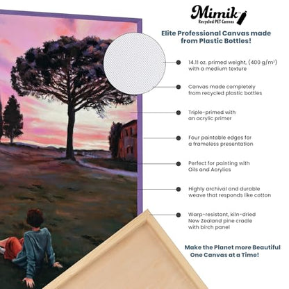Creative Mark Mimik Recycled PET Cradled Canvas Panel 1-1/2" Depth- 10x20" Pack of 4 - Medium-Textured Painting Board for Eco-Conscious Artists, 14.11 oz Triple-Acrylic-Primed Weight - size: 10x20" Pack of 4