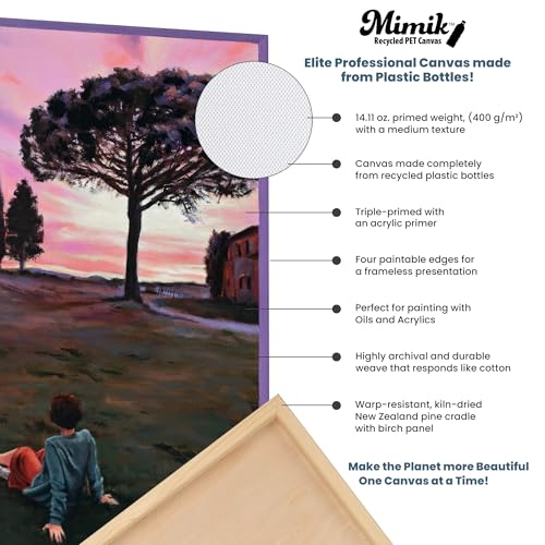 Creative Mark Mimik Recycled PET Cradled Canvas Panel 3/4" Depth - 8x8 Pack of 6 - Medium-Textured Painting Board for Eco-Conscious Artists, 14.11 oz Triple-Acrylic-Primed Weight Mounted Canvas - size: 8x8" Pack of 6