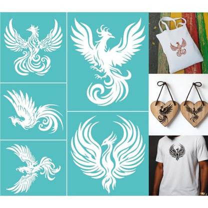 2 Sheets Phoenix Silk Screen Stencils, 8.7 x 11 Inch Self-Adhesive Silk Screen Printing Stencils Reusable Mesh Stencil for Painting on Wall, Wood, T-Shirt, Fabric, Home Craft Decor - style: Phoenix