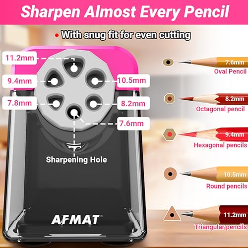 AFMAT Heavy Duty Electric Pencil Sharpener, 6 Holes, Auto Stop Pencil Sharpeners Plug in, Classroom Pencil Sharpener for 6-11mm Pencils, Super Fast, Save Pencils, Teacher Must Have, PSX1 - color: Pink