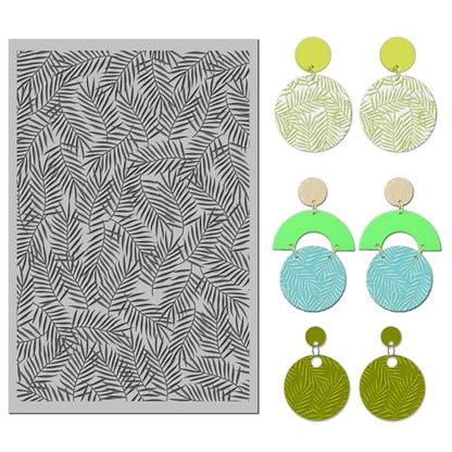 Palm Leaves Polymer Clay Texture Mat-Leaves Texture Sheet for Polymer Clay Jewelry Making, Earring Charms, DIY Craft Supplies - style: palm leaves 1