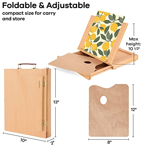 VISWIN Tabletop Easel with Storage Drawer & Palette, Adjustable Portable Beech Wood Sketch Box Table Top Easel for Painting, Desktop Travel Art Easel for Adults, Artists, Students - size: With 1 drawer & wood palette