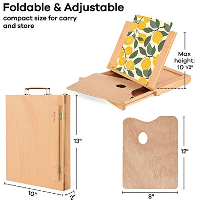 VISWIN Tabletop Easel with Storage Drawer & Palette, Adjustable Portable Beech Wood Sketch Box Table Top Easel for Painting, Desktop Travel Art Easel for Adults, Artists, Students - size: With 1 drawer & wood palette