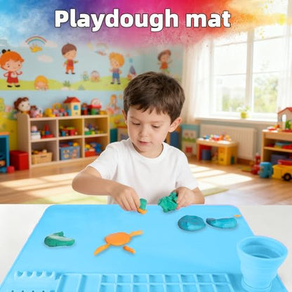 Silicone Painting Mat, 20"X16" Craft Mat,Large Art Mat with Built in Cup and Paintbrush Holder, Nonslip Clay Mats, Color Dividers Silicone Mats for Painting, Table, Resin and DIY Blue - color: Blue