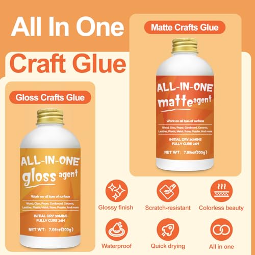 1DFAUL Crafts Sealer Gloss Matte Finish, 400ml All Purpose Craft Glue | All in One Craft Glue, Varnish & Finish, for Wood, Paper, Acrylic Paints, Ceramics, Fabrics, Clay - style: A3 Gloss+Matte