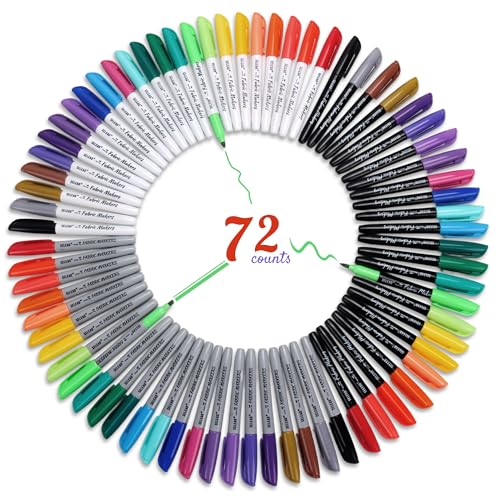 SELEAD 72 Fabric Markers Permanent for Clothes - Colored Fine & Brush & Chisel Tips Non Toxic Art Drawing Marker Pens Set for T-Shirts, Bags, Textile, Canvas - size: 72 Count (Pack of 1)