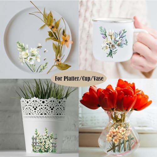 ZMRU 24 Sheets of Watercolor Style Rub on Transfers for Crafts - Perfect for Glass, Porcelain, Leather, Canvas, and Fabric Projects - IOD Transfers Included,3 * 3inch (Lily Magnolia) - style: Lily Magnolia