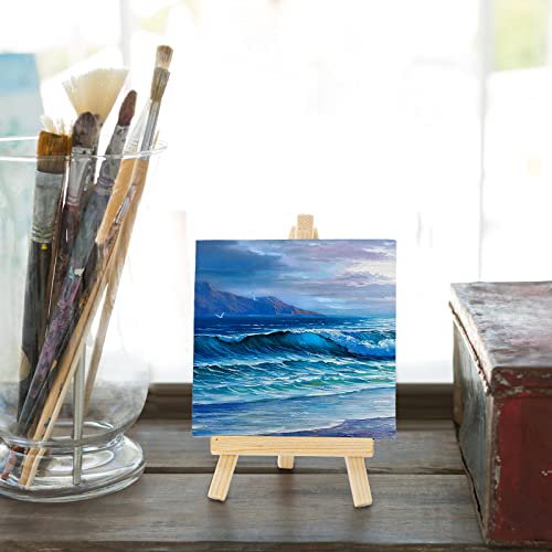 Tosnail 24 Pack 4" x 4" Mini Canvas and Easel Set, Small Art Easel Stand with Canvas Set, Tabletop Wooden Display Stand and Canvas Panels for Artist, Students, Adults, Kids Painting