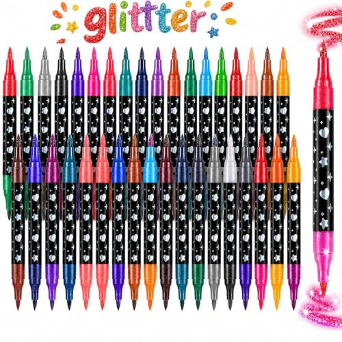Glitter Markers, 72 Colors Dual Tip Brush Pens, 36 Pack Sparkle Art Pens for Adult Coloring Books, Card Making, Scrapbooking, Doodling and DIY Crafts - color: 72 Colors
