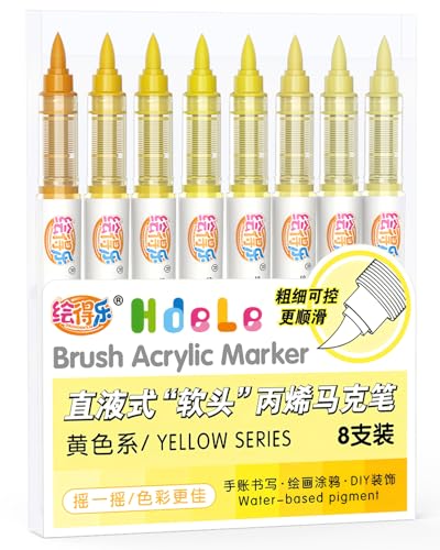Guangna Yellow Acrylic Paint Markers, Brush Tip Acrylic Paint Pens for Pumpkin Paint, Christmas Art, Rock Painting, Wood, Glass, Ceramic, Canvas, Stone, DIY Crafts - color: Yellow