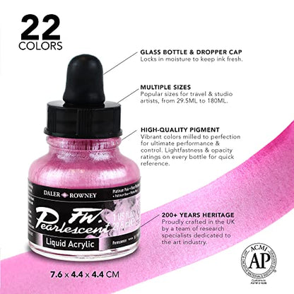 Daler-Rowney FW Pearlescent Acrylic Ink Bottle Moon Violet - Acrylic Drawing Ink for Artists and Students - Permanent Calligraphy Ink - Archival Ink for Illustrating and More