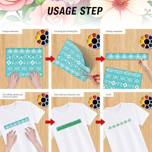 2 Sheets Wildflower Silkscreen Stencil, Flower Border Self-Adhesive Reusable Mesh Stencils Printing Stencils Templates for Screen Printing on Wood, Fabric, Walls, Garden Decor & DIY Crafts - style: Wildflowers