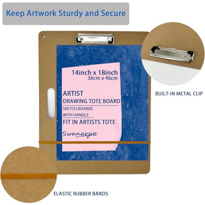 2Pcs 14" x 18" Drawing Board, Artist Sketch Boards with Handle for Drafting Art, Portable Wooden Clipboard for Class or Studio Fit in Artists Tote - size: 2pcs 14" x 18"