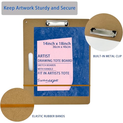 14" x 18" Drawing Board, Artist Sketch Boards with Handle for Drafting Art, Portable Wooden Clipboard for Class or Studio Fit in Artists Tote - size: 14" x 18"
