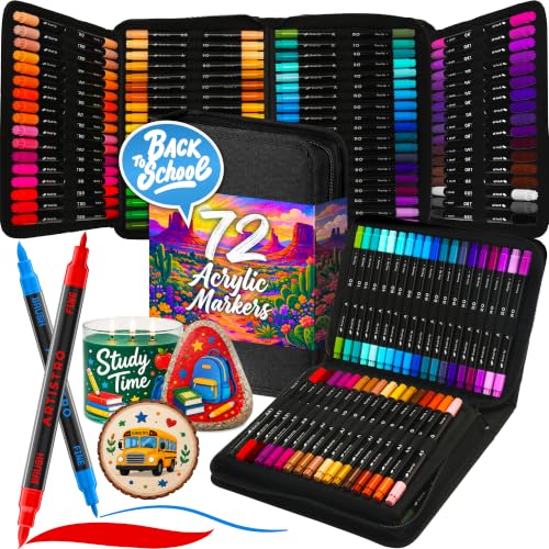 ARTISTRO Acrylic Paint Pens With Storage Bag for Calligraphy - Markers With Brush and Fine Precision Tips - Multisurface Painting for Fabric, Rock, Glass, and More (72 Markers, Dual Tip Brush + Fine) - size: 72 Count (Pack of 1)