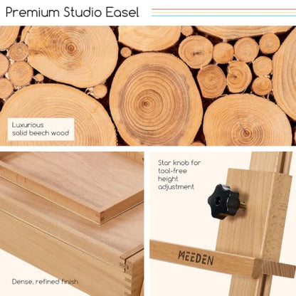 MEEDEN Painting Easel with Storage: H-Frame Beech Wood Art Easel for Adults, Artists, Students, Beginners - Adjustable 50"-80" H, Holds Canvas Up to 47 Inches - color: Natural