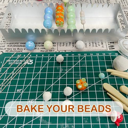 Uiyofok Bead Baking Rack,Polymer Clay Tools for Bead Maker,Drying Rack for Polymer Clay Jewelry Making Supplies(with 20 Pins & 2 Roll of Elastic Strings)