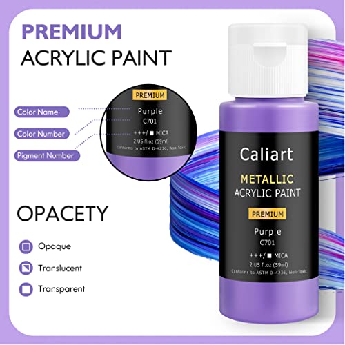 Caliart 24 Metallic Acrylic Paint Set with 12 Brushes | Craft Painting kit for Adults Artists Beginners, Rich Pigment Non-toxic, Canvas Wood Rock Pumpkin Ceramic Art Supplies Paint - color: Metallic, size: 2 Fl Oz (Pack of 24)