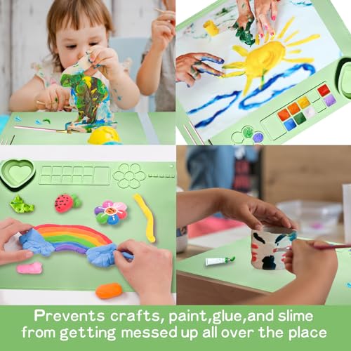 Silicone Painting Mat,20"X16"Large Silicone Art mat, Art Mat with Cup, Easy Clean up, Protects Surfaces Perfectly. for Paint, Color, Play with Clay/Play Dough.(Green) - color: Green