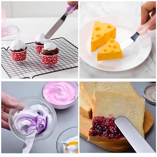 Cake Cream Spatulas, 3 Pieces of Cake Angled Spatula with Stainless Steel, Professional Cake Decorating, Pastry & Baking, Icing Frosting Cream Chocolate Cake Spatula (3pcs Pink) - color: 3 Pcs Pink