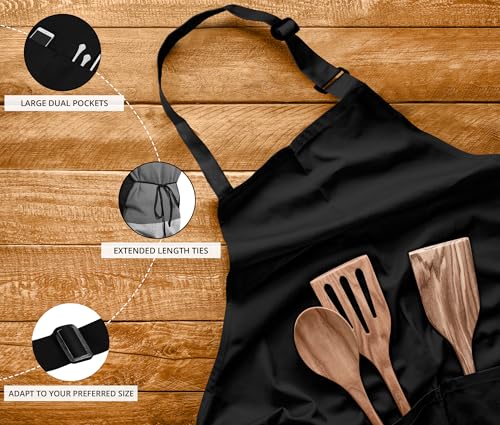 Utopia Kitchen 10 Pack Bib Apron Adjustable with 2 Pockets, Water and Oil Resistant, Cooking Kitchen Chef Apron for Women Men - color: Black