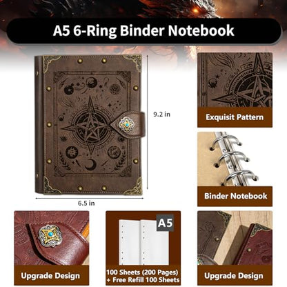 DUROTAN Refillable Leather Journal Notebook Unique A5 400 Page | For-Inspirational Gifts for Women & Men Dnd Gift Versatile Diary,Planner,Sketchbook,Scrapbook - color: 7-GrayBrown-Fantasy