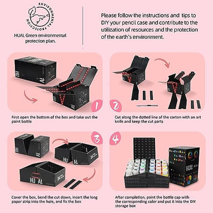 HUAL Acrylic Paint Set With 5 Brushes, 24 Colors (60ml, 2oz) for Artists Kids Beginners & Painters,Model/Canvas/Rock/Fabric/Glass/Stone/Ceramic/Wood Painting, Non Toxic - color: White Bottle (Clean Look)